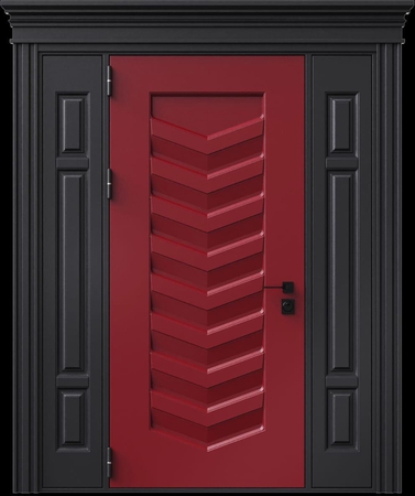 Входная термодверь с металлофиленкой, вставками по бокам, карнизом и двухцветным порошковым покрытием RAL 3004 и RAL 9004 (тип №1) Входная термодверь с металлофиленкой, вставками по бокам, карнизом и двухцветным порошковым покрытием RAL 3004 и RAL 9004 (тип №1)